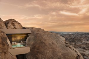 Panoramablick auf Desert Rock Resort – Boutique-Wüstenresort Saudi-Arabien