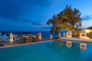 Ausblick auf das Meer von der Villa mit privatem Pool des Myconian Ambassador Relais & Chateaux auf Mykonos